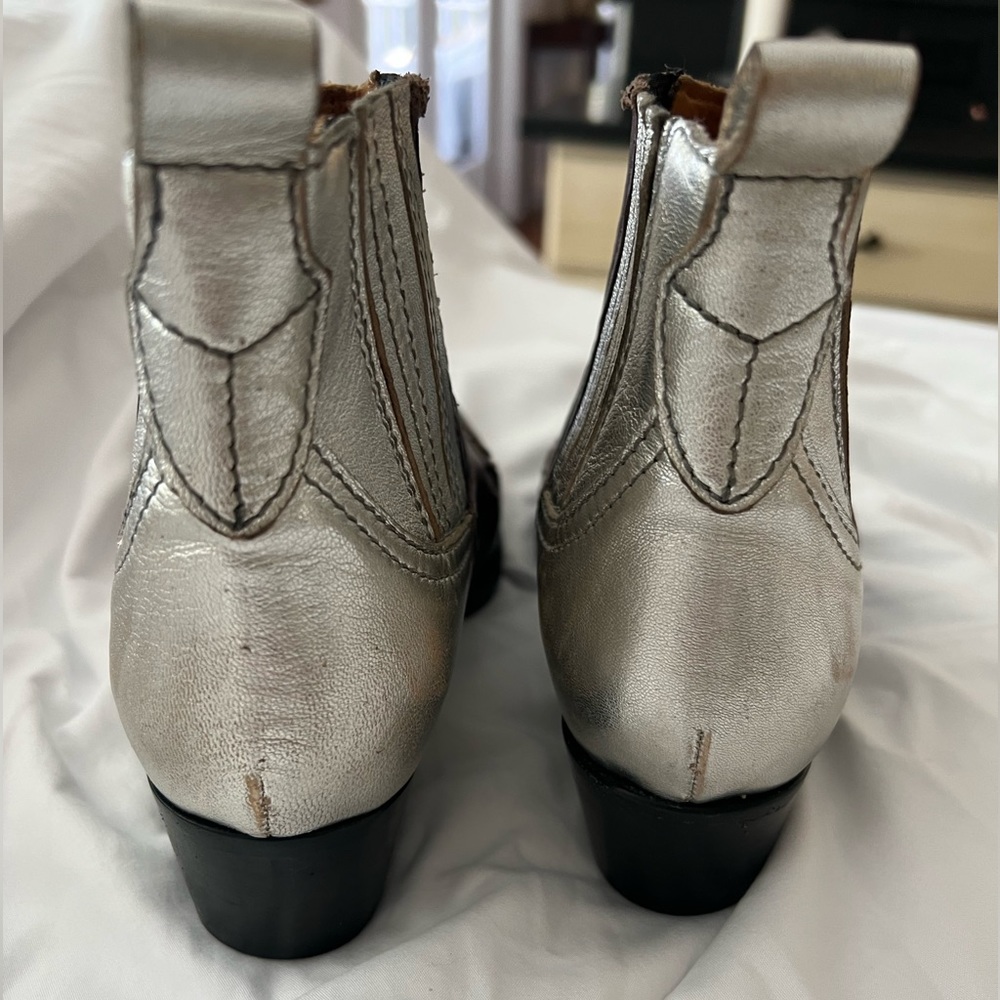 Golden Goose Women's AMANDA Western style booties, size 37, silver and chestnut - Picture 8 of 12